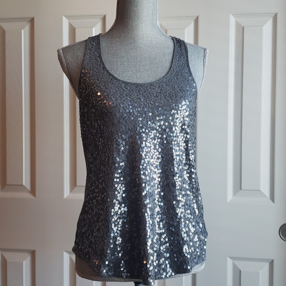 Express sequin racer back tank top